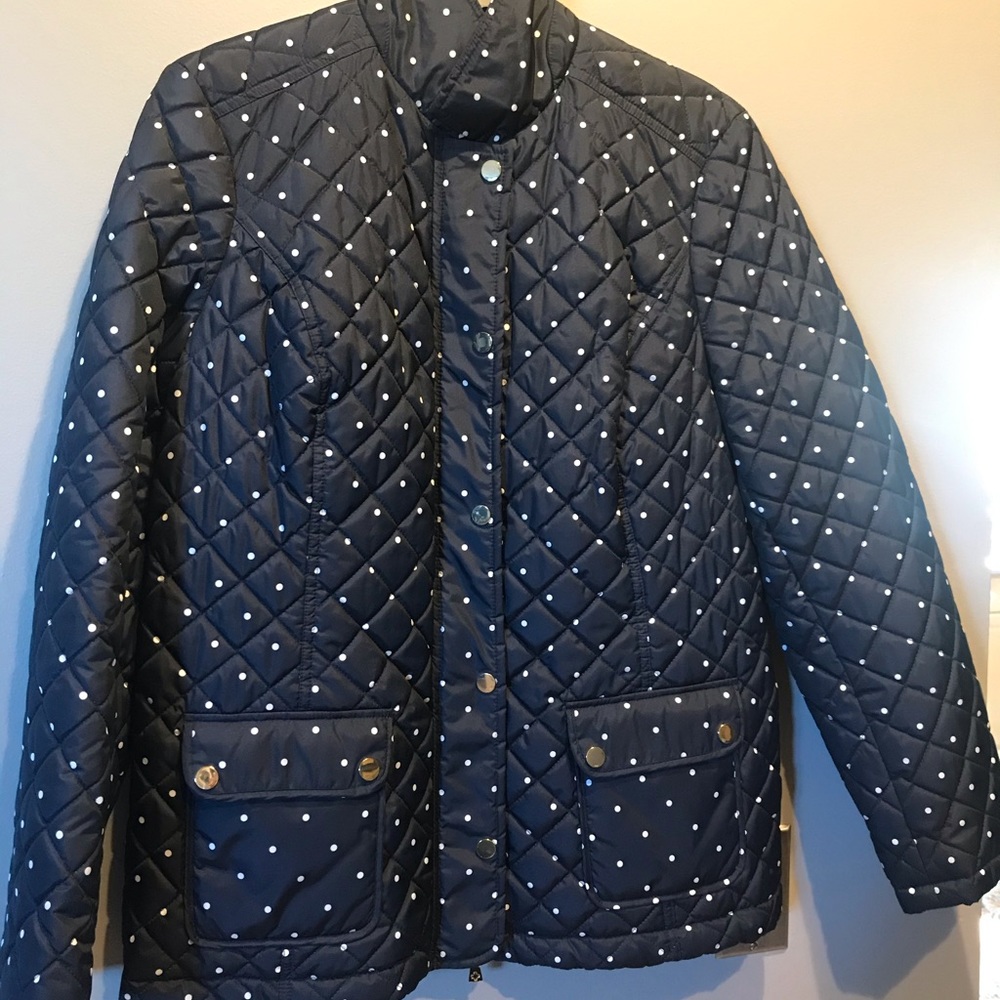 NEW Charter Club Navy Polka Dot Wind/Rain Coat; L